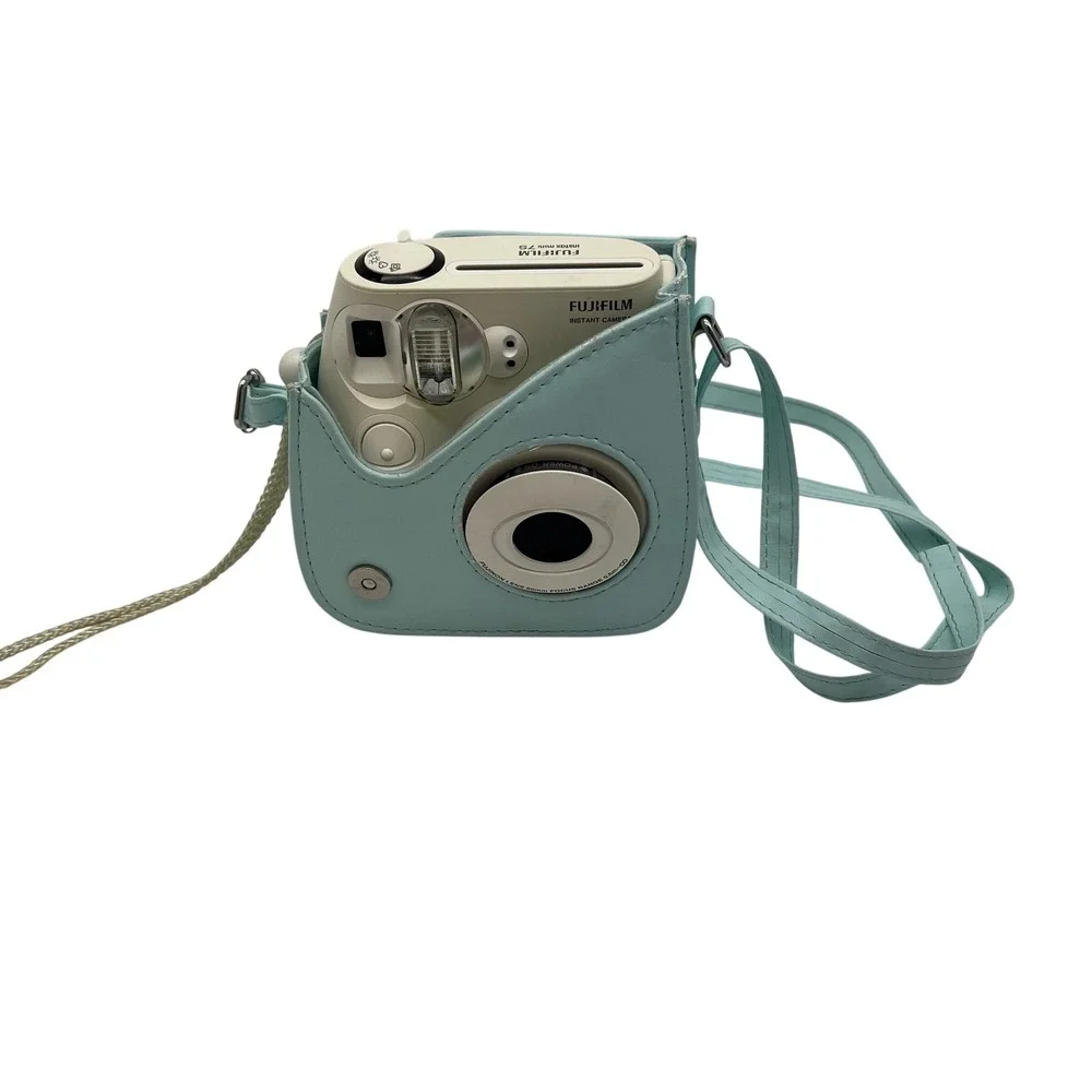 Fujifilm Instax Mini 7S Instant Camera Off White Wrist Strap with Blue Case Y2K